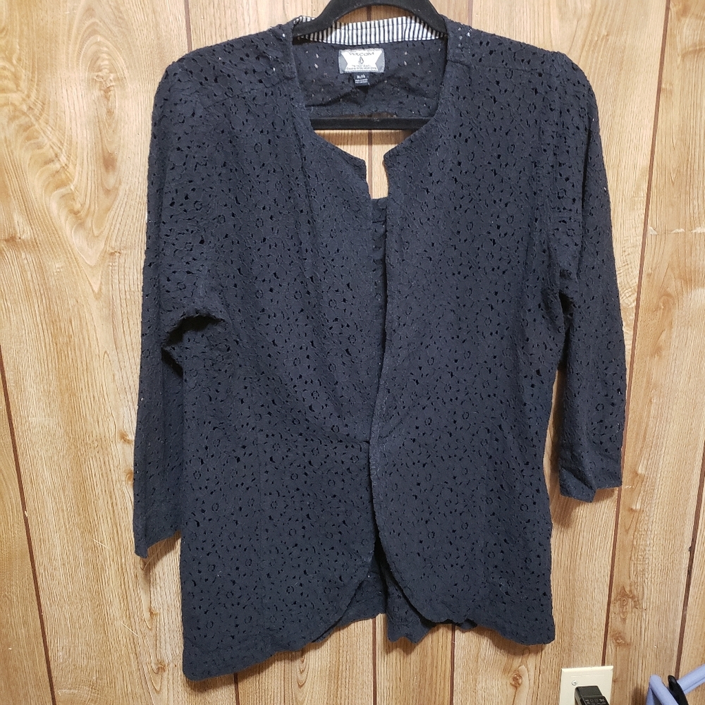 Volcom Black Lace Blazer/ Cardigan XL Pointel Lace One Button Keyhole Back